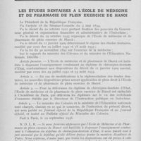 0123 - Page sans numérotation - Bulletin de l'Association Générale des Dentistes de France. Les études dentaires à l'école de médecine et de pharmacie de plein exercice de Hanoi