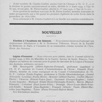 0320 - Page 315 - Nécrologie. M. Pierre Guébel / Nouvelles. Election à l’Académie des Sciences / Légion d’honneur / Promotion militaire