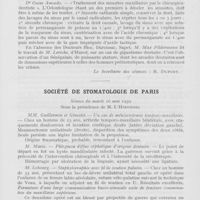 0430 - Page 423 - Sociétés scientifiques. Société odontologique de France. Séance du 25 avril 1939. IIFilms de microbiologie, par le Dr Comandon / Société de stomatologie de Paris. Séance du mardi 16 mai 1939