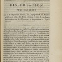 0005 - Page 5 - Dissertation physiologique sur la gazéification vitale, ou dégagement de fluides aériformes dans les êtres vivans, suivie de quelques recherches sur la digestion, la respiration et l'influx nerveux