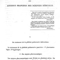 0009 - Page 9 - Questions sur diverses branches des sciences médicales. I. Du traitement de la phthisie pulmonaire tuberculeuse. 1° Des moyens pharmaceutiques