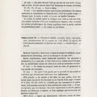 0050 - Page 50 - Observation VI. Cataracte double complète, dure, régressive, avec épaississement de la capsule de l'oeil droit ; la capsule de l'oeil gauche commence à s'épaissir au centre. Acuité bonne. Succès