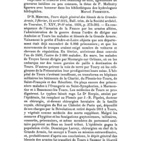 0074 - Page 58 - Comptes rendus bibliographiques. Dr Pierre Molinéry, Luchon : Evolution de ses doctrines thermales à travers les âges, thèse, Paris, 1938. [Marcel Fosseyeux.]. / Dr R. Mercier, Tours dépôt général des blessés de la Grande-Armée, 2 février, 14 avril 1814, Bull. trim. de la Société archéol. de Touraine, T. XXV, 3e-4e trim. 1934, p. 373-392. / Marceillac, Notes historiques sur le vieil hôpital de Grisolles, Bull. archéol., hist. et artistique de la Soc. Archéol. de Tarn-et-Garonne, T. LXII, 1934, p. 53-71