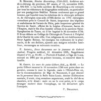 0080 - Page 64 - Comptes rendus bibliographiques. R. Cornilleau, Un médecin chef de chouans à Fougères en 1793, Hyppocrate, 3e année, n° 9, novembre 1935, p. 705-720. / R. Mercier, Nicolas Heurteloup, 1750-1812, Archives médico-chirurg. de province, 25e année, n° 11, novembre 1935, p. 404-410. / P. Astruc, Deux documents sur la jeunesse de Gabriel Andral, Progrès médical, 11 décembre 1935, Supplément illustré n° 11, p. 81-82. / M. Genty, La mort du poète Gilbert, ibid., p. 82-83. [P. Delaunay.]