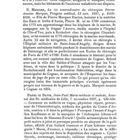 0240 - Page 224 - Glanes bibliographiques. Martin-Civat, La maladrerie et la chapelle de Saint-Lazare de Cognac, Bulletin et mémoire de la Société archéologique et historique de la Charente, 1937, p. LXXV-LXXVII. / R. Mercier, La vie contradictoire du chirurgien Pierre-Antoine Marquet, Progrès médical, 13 nov. 1937, p. 1610-1616. / Danel et David, Jean-Paul Marat médecin et malade, Journal des Sc. médicales de Lille, 7 novembre 1937, p. 429-436. / E. Leclair, Réorganisation des études et de l'exercice de la médecine, de la chirurgie et de la pharmacie dans le pays d'Artois en 1757, ibid., p. 437-446