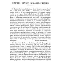 0078 - Page 60 - Comptes rendus bibliographiques. Dr Eugène Olivier, Médecine et Santé dans le pays de Vaud au XVIIIe siècle (1675-1798). - Lausanne, Ed. de la Concorde, 1939, t. II, in-8° paginé 649-1349. [Marcel Fosseyeux]. / Des Cilleuls, Le service de Santé pendant la Campagne de Bohème depuis le traité de Breslau (11 juin 1742) jusqu'à la capitulation de Prague (2 janvier 1743)