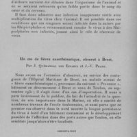 0123 - Page 109 - Séance du 10 février 1932. Communications. Réceptivité du rat blanc et de la gerbille au virus de la fièvre boutonneuse, par P. Durand et J. Laigret. / Un cas de fièvre exanthématique, observé à Brest, par J. Quérangal des Essarts et J.-V. Prade