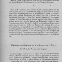 0422 - Page 404 - Séance du 11 mai 1932. Communications. Contribution au diagnostic post mortem de la peste. Les cadavres pesteux à foie négatif à l'examen direct, par G. Lefrou. / Quelques considérations sur le traitement de la lèpre, par M.-L.-R. Montel (de Saïgon)