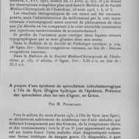 0429 - Page 411 - Séance du 11 mai 1932. Communications. Quelques considérations sur le traitement de la lèpre, par M.-L.-R. Montel (de Saïgon). / A propos d'une épidémie de spirochétose ictérohémorragique à l'ile de Syra. Origine hydrique de l'épidémie. Présence des spirochètes chez les rats d'égout, en Grèce, par M. Petzetakis