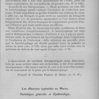 0465 - Page 447 - Séance du 11 mai 1932. Mémoires. Le bactériophage anti-pesteux in vivo chez l'homme, chez le cobaye et chez la souris, par R. Pons. [Travail de l'Institut Pasteur de Dakar (A. O. F.).]. / Les affections typhoïdes au Maroc. Statistiques générales et epidémiologie, par P. Melnotte
