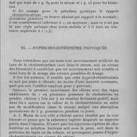 0525 - Page 505 - Séance du 11 mai 1932. Mémoires. Recherches sur la pathogénie et le traitement de la fièvre bilieuse hémoglobinurique, par Ott. II. - Cholestérinémie. / III. - Hypercholestérinémie provoquée