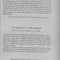 0583 - Page 563 - Séance du 8 juin 1932. Communications. Un nouveau traitement du sang en gouttes épaisses pour la recherche des parasites du paludisme, par V. Chorine. (Travail du laboratoire de M. le Professeur Marchoux.). / Le trypanosome du débab egyptien, par L. Nattan-Larrier et B. Noyer