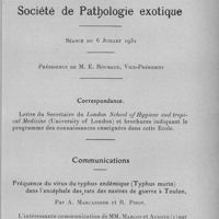 0697 - Page 673 - Séance du 6 juillet 1932. Correspondance. / Communications. Fréquence du virus du typhus endémique (typhus murin) dans l'encéphale des rats des navires de guerre à Toulon, par A. Marcandier et R. Pirot