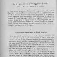 0772 - Page 748 - Séance du 6 juillet 1932. Mémoires. Recherches sur la pathogénie et le traitement de la fièvre bilieuse hémoglobinurique, considérations sur la pathogénie du syndrome, par Ott. / Le trypanosome du debab égyptien (2e note), par L. Nattan-Larrier et B. Noyer