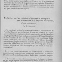 0779 - Page 755 - Séance du 6 juillet 1932. Mémoires. Le trypanosome du debab égyptien (2e note), par L. Nattan-Larrier et B. Noyer. / Recherches sur les variations trophiques et biologiques des peuplements de l'Anophèles maculipennis, Etude préliminaire, par E. Roubaud