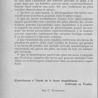 0796 - Page 770 - Séance du 6 juillet 1932. Mémoires. Observations sur la biologie de l'Anopheles plumbeus. I. Le comportement larvaire, par E. Roubaud et J. Colas-Belcour. / Contribution à l'étude de la faune anophélienne d'altitude au Tonkin, par C. Toumanoff
