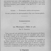 0823 - Page 797 - Société de l'Ouest-Africain. Séance du 8 mai 1932. Evénements sanitaires du mois écoulé. Par Cazanove, Advier, Gourry. Advier. - Événements bactériologiques. / Gourry. - Événements médico-chirurgicaux. / Communications. Les moustiques à Dakar en 1931, par F. Cazanove. Le stégomyia