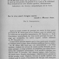 0892 - Page 866 - Séance du 12 octobre 1932. Communications. Quelques remarques sur la fièvre ondulante en Corse, par J. Sautet. (Laboratoire des Services antipaludiques de la corse.). / Sur le virus amaril d'origine murine inoculé à Macacus rhesus, par G. Stefanopoulo