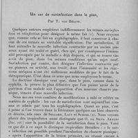 0895 - Page 869 - Séance du 12 octobre 1932. Communications. Sur le virus amaril d'origine murine inoculé à Macacus rhesus, par G. Stefanopoulo. (Laboratoires des Professeurs A. Pettit et E. Roubaud. Institut Pasteur.). / Un cas de surinfection dans la pian, par T. von Bülow