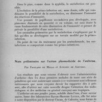 0900 - Page 874 - Séance du 12 octobre 1932. Communications. Un cas de surinfection dans la pian, par T. von Bülow. / Note préliminaire sur l'action plasmodicide de l'atébrine, par Froilano de Mello et Antonio de Azevedo
