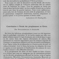 0915 - Page 889 - Séance du 12 octobre 1932. Communications. Sur l'infection malarienne trouvée chez les enfants d'Angumu (District de Stanleyville, Congo Belge), par J. Schwetz, Mlles Peel et Droeshaut et H. Baumann. (Laboratoire de Stanleyville.). / Contribution à l'étude des piroplasmoses en Grèce, par Stylianopoulos et Ananiadès