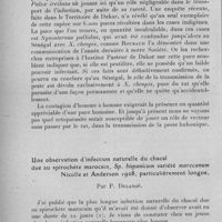 0970 - Page 944 - Séance du 9 novembre 1932. Communications. Considérations épidémiologiques sur la peste au Sénégal (à propos du mémoire de G. Lefrou présenté à la séance du 8 juin 1932), par C. Mathis et M. Advier. / Une observation d'infection naturelle du chacal due au spirochète marocain, Sp. hispanicum variété marocanum Nicolle et Anderson 1928, particulièrement longue, par P. Delanoë