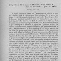 0984 - Page 958 - Séance du 9 novembre 1932. Communications. Quelques réflexions sur la disparition spontanée des trypanosomes chez trois européens reconnus porteurs des trypanosomes, par P. Dyleff. / L'importance de la puce de l'homme. Pulex irritans L., dans les épidémies de peste au Maroc. Par P. Delanoë