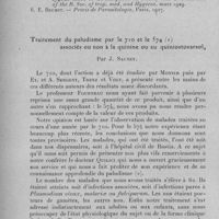 1110 - Page 1074 - Séance du 14 décembre 1932. Mémoires. Le « mystère » de la fièvre quatre et de la tierce bénigne en Afrique Equatoriale et Centrale, par J. Schwetz. / Traitement du paludisme par le 710 et le 574 associé ou non à la quinine ou au quiniostovarsol, par J. Sautet