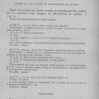1121 - Page 1085 - Séance du 14 décembre 1932. Mémoires. Traitement du paludisme par le 710 et le 574 associé ou non à la quinine ou au quiniostovarsol, par J. Sautet. Action du 710 associé au quiniostovarsol. / Action du 710 associé au chlorhydrate de quinine