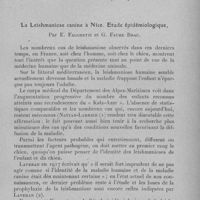 1127 - Page 1091 - Séance du 14 décembre 1932. Mémoires. Traitement du paludisme par le 710 et le 574 associé ou non à la quinine ou au quiniostovarsol, par J. Sautet. Résumé. (Travail des Services antipaludiques de la Corse.). / La leishmaniose canine à Nice. Etude épidémiologique, par E. Falchetti et G. Faure Brac