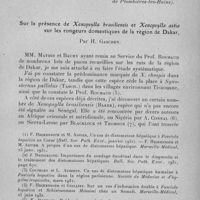 0043 - Page 25 - Séance du mercredi 11 janvier 1933. Communications. « Un nouveau cas de distomatose humaine à Fasciola hepatica », par M. Chatron. (Laboratoire de biologie et d'hydrologie de Plombières-les-Bains.). / Sur la présence de Xenopsylla brasiliensis et Xenopsylla astia sur les rongeurs domestiques de la région de Dakar, par H. Gaschen