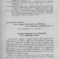 0064 - Page 46 - Séance du mercredi 11 janvier 1933. Mémoires. Typhus murin et sodoku chez le cobaye infecté expérimentalement, par Marcandier et R. Pirot. / La dysentérie bacillaire dans la région des grands lacs Africains et la vaccination prophylactique, par J. Pergher et J. van Riel. 1. - Quelques remarques sur la géographie et la climatologie locales