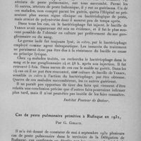 0117 - Page 99 - Société médico-chirurgicale de l'Ouest-Africain. Séance du 18 décembre 1932. Communications. Etude d'un bactériophage antipesteux, par M. Advier. (Institut Pasteur de Dakar.). / Cas de peste pulmonaire primitive à Rufisque en 1932, par G. Giraud