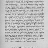 0132 - Page 108 - Célébration du 25e anniversaire de la Société de Pathologie Exotique. Séances des 8 et 9 février 1933. Allocution de M. le Professeur Mesnil... / Allocution de M. le Professeur J. Rodhain.