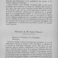 0141 - Page 117 - Célébration du 25e anniversaire de la Société de Pathologie Exotique. Séances des 8 et 9 février 1933. Allocution de M. le Professeur Brumpt... / Allocution de M. Albert Sarraut.