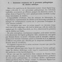 0151 - Page 127 - Célébration du 25e anniversaire de la Société de Pathologie Exotique. Séances des 8 et 9 février 1933. Séance de travail du 8 février. Etiologie et traitement des infections intestinales des pays chauds. Sur la pathogénie et sur le traitement des infections dites intestinales, (rapport introductif), par le prof. G. Sanarelli... 4. - Le processus pathogénique des fièvres typhoïdes et paratyphoïdes. / 5. - Anciennes croyances sur le processus pathogénique du choléra asiatique