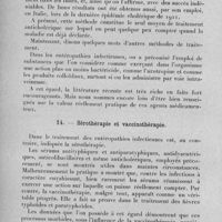 0168 - Page 144 - Célébration du 25e anniversaire de la Société de Pathologie Exotique. Séances des 8 et 9 février 1933. Séance de travail du 8 février. Etiologie et traitement des infections intestinales des pays chauds. Sur la pathogénie et sur le traitement des infections dites intestinales, (rapport introductif), par le prof. G. Sanarelli... 13. - Traitement des entéropathies microbiennes : les purgatifs salins. / 14. - Sérothérapie et vaccinothérapie