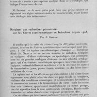 0364 - Page 340 - Célébration du 25e anniversaire de la Société de Pathologie Exotique. Séances des 8 et 9 février 1933. Séance de travail du jeudi 9 février (après-midi). Fièvres exanthématiques et maladies exotiques à éruptions cutanées. Unité ou pluralité des typhus, (Rapport introductif), par le Professeur Ch. Nicolle... Discussion. / Résultats des recherches poursuivies sur les fièvres exanthématiques en Indochine depuis 1908, par J. Bablet