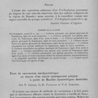 0411 - Page 381 - Séance du mercredi 8 mars 1933. Description de Trichophyton gourvili n. sp., agent d'une teigne de l'homme, par A. Catanei. (Institut Pasteur d'Algérie.). / Essai de vaccination antidysentérique au moyen d'un vaccin extemporané préparé à partir de bacilles dysentériques desséchés, par P. Lépine, G.-E. Pangalos et N.-J. Lorando