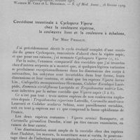 0445 - Page 415 - Séance du mercredi 8 mars 1933. Deux observations d'amibiase cutanée chirurgicale (2e partie), par Botreau-Roussel et P. Huard. / Coccidiose intestinale à Cyclospora viperae chez la couleuvre vipérine, la couleuvre lisse et la couleuvre à échelons, par Mme Phisalix