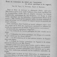 0469 - Page 439 - Séance du mercredi 8 mars 1933. Existence de Theileria recondita en France, par F. Lestoquard et P. Savance. (Institut Pasteur d'Algérie.). / Essai du traitement du debab par l'association du sérum spécifique et du naganol, par H. Velu, G. Zottner, Train et Bernard