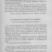 0559 - Page 528 - Société médico-chirurgicale de l'Ouest-Africain. Séance du 26 février 1933. Communications. A propos de deux cas de diphtérie maligne et de leur traitement par l'association sérum-insuline-glucose, par M. Advier et M. Riou. (Institut Pasteur et Hôpital central indigène de Dakar.). / Les albuminuries transitoires des paludéens. Par Léopold Robert, Pluchon et Dareys