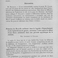 0599 - Page 566 - Séance du mercredi 5 avril 1933. Communications. L'importance respective du rat et de la puce de l'homme dans les épidémies de peste au Maroc, par M. Colombani. / Présence de Brucella melitensis dans le liquide d'épanchement d'une hydarthrose du genou, survenue 5 mois après le début d'une fièvre ondulante dans une période apyrétique de la maladie, par Antonini et Coulon