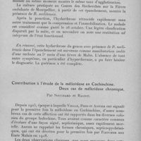 0600 - Page 567 - Séance du mercredi 5 avril 1933. Communications. Présence de Brucella melitensis dans le liquide d'épanchement d'une hydarthrose du genou, survenue 5 mois après le début d'une fièvre ondulante dans une période apyrétique de la maladie, par Antonini et Coulon. / Contribution à l'étude de la mélioïdose en Cochinchine. Deux cas de mélioïdose chronique, par Souchard et Ragiot