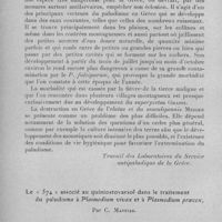 0623 - Page 590 - Séance du mercredi 5 avril 1933. Communications. Recherches sur l'anophélisme et le paludisme en Grèce, par C. Moutoussis. (Travail des laboratoires du Service antipaludique de la Grèce.). / Le « 574 » associé au quiniostovarsol dans le traitement du paludisme à Plasmodium vivax et à Plasmodium praecox, par C. Massias