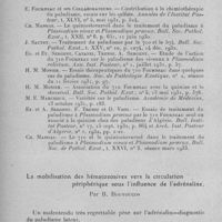 0627 - Page 594 - Séance du mercredi 5 avril 1933. Communications. Le « 574 » associé au quiniostovarsol dans le traitement du paludisme à Plasmodium vivax et à Plasmodium praecox, par C. Massias. / La mobilisation des hématozoaires vers la circulation périphérique sous l'influence de l'adrénaline, par B. Bouyoucos