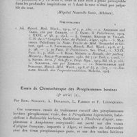 0633 - Page 600 - Séance du mercredi 5 avril 1933. Communications. La mobilisation des hématozoaires vers la circulation périphérique sous l'influence de l'adrénaline, par B. Bouyoucos. (Hôpital Nouvelle Ionie, Athènes.). / Essais de chimiothérapie des piroplasmoses bovines. (4e série), par Edm. Sergent, A. Donatien, L. Parrot et F. Lestoquard