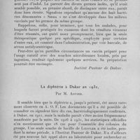 0701 - Page 666 - Société médico-chirurgicale de l'Ouest-Africain. Séance du 26 mars 1933. Communications. La dysentérie bacillaire à Dakar en 1932, par M. Advier. (Institut Pasteur de Dakar.). / La diphtérie à Dakar en 1932, par M. Advier