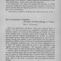 0782 - Page 741 - Séance du mercredi 10 mai 1933. Mémoires. L'anémie infectieuse des équidés au Maroc en 1932, par Schuler et H. Velu. Conclusions. (Laboratoire militaire de recherches vétérinaires des T. M.). / Sur le peuplement anophélien du bassin du Fleuve-Rouge au Tonkin, par C. Toumanoff