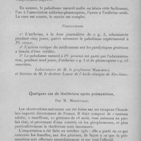 0824 - Page 775 - Séance du mercredi 14 juin 1933. Communications. L'atébrine dans le traitement du paludisme, par V. Chorine. (Laboratoire de M. le Professeur Marchoux et Service de M. le Docteur Leroy de l'asile clinique de Ste-Anne.). / Quelques cas de theilériose après prémunition, par M. Miegeville